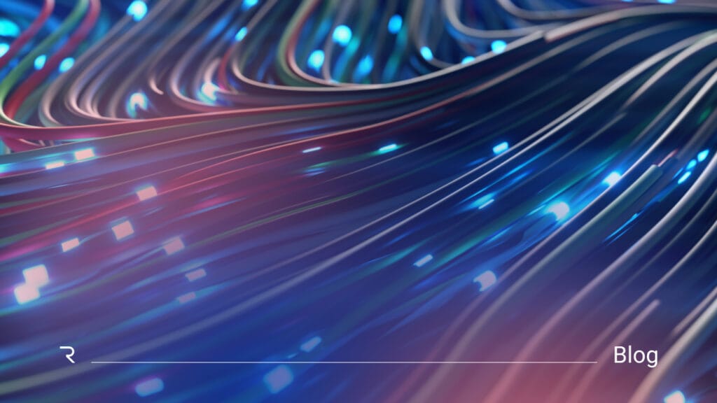 Fiber optic cables with glowing data connections representing identity connectors and data flow