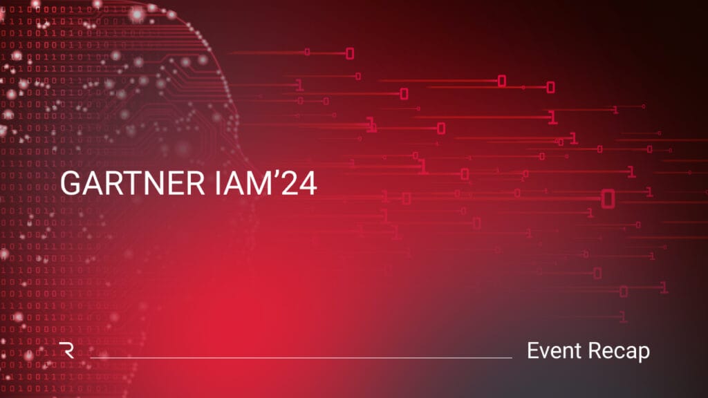 Red circuit board design with binary code and digital pathways representing Gartner IAM 2024 event