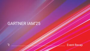 Colorful gradient design with diagonal lines for Gartner IAM 2025 event recap