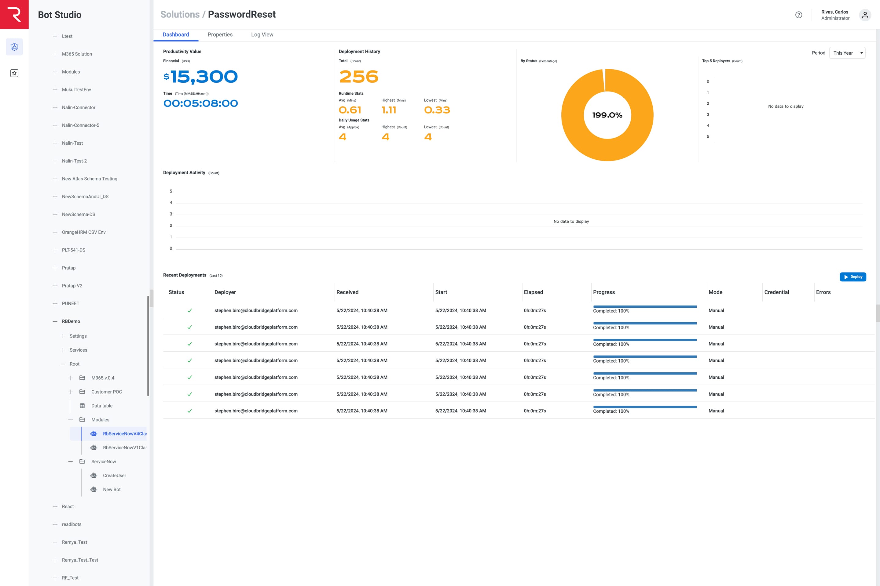 bot studio metrics screenshot